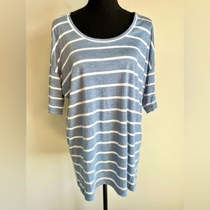 Lafayette 148 New York Sz M Kirsten Striped Scoop Neck Top Shirt Blue Rayon